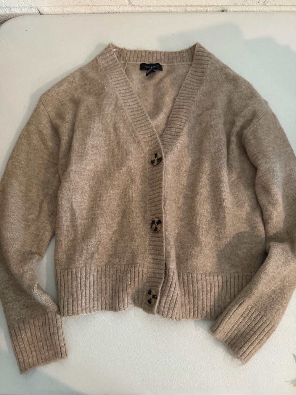 New Look Beige V-Neck Button Cardigan